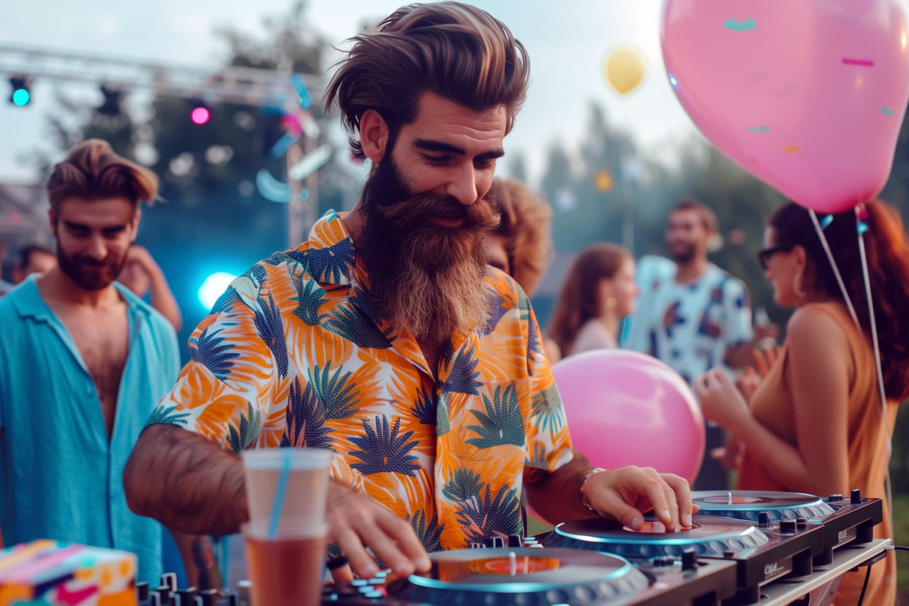 Man celebrating a birthday while DJing at a party.